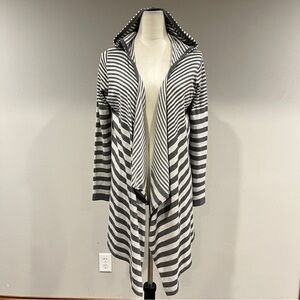 Red Striped Open Front asymmetrical Cardigan‎ Sweater size small
